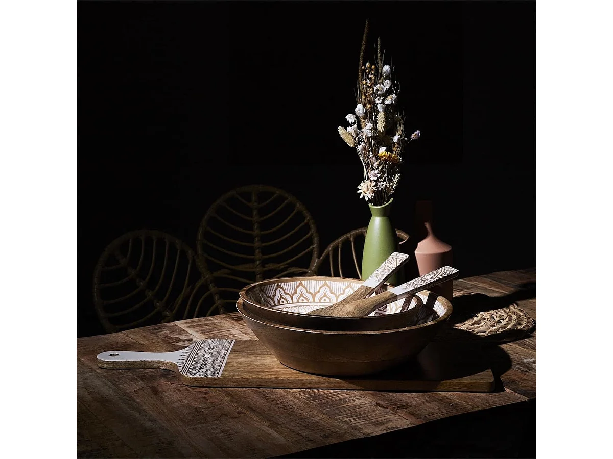 Saladier en bois de manguier avec motif mandala brun (Ø33cm) - MANGO