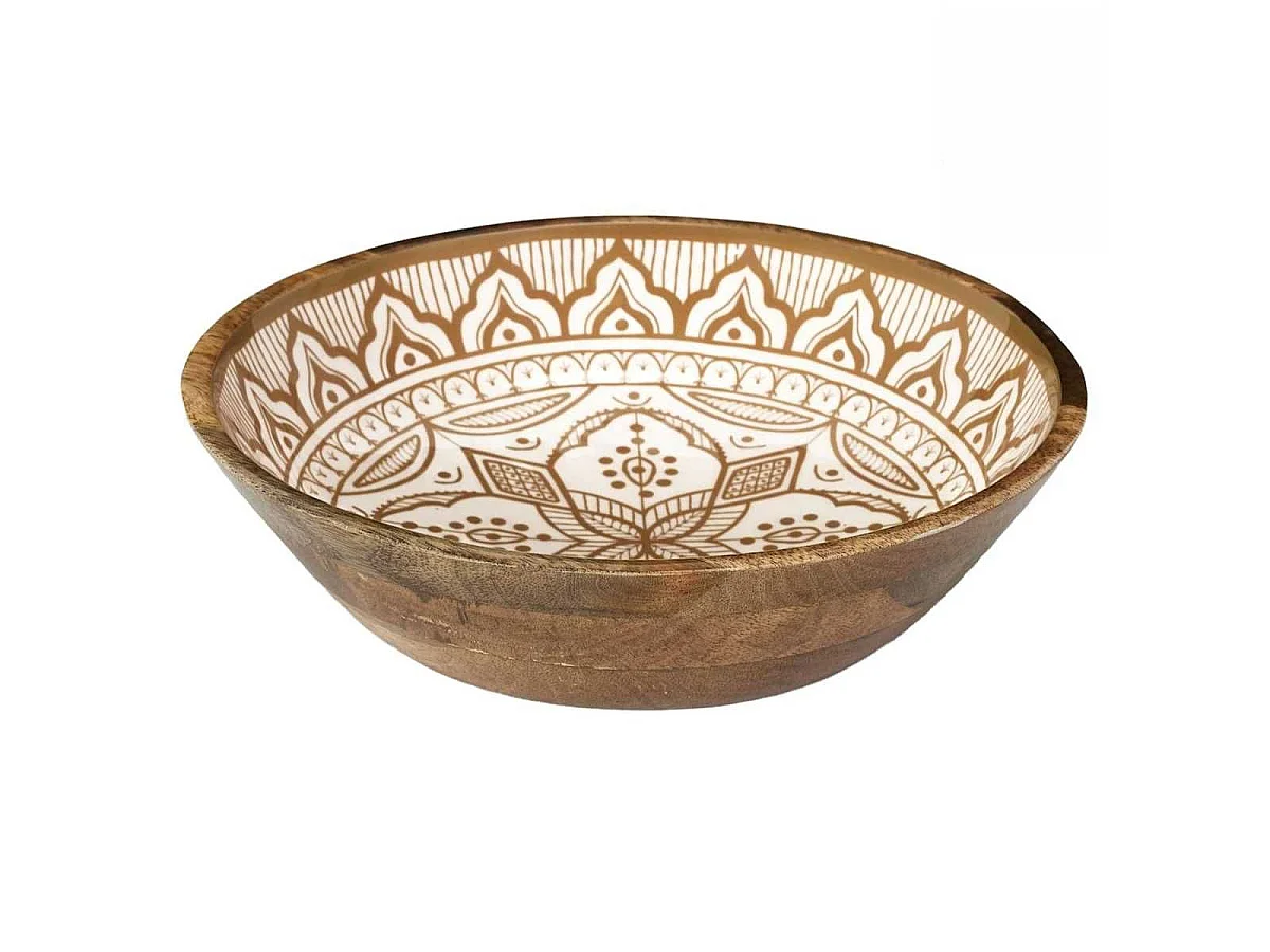 Saladier en bois de manguier avec motif mandala brun (Ø33cm) - MANGO
