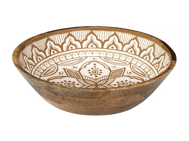 Saladier en bois de manguier avec motif mandala brun (Ø33cm) - MANGO