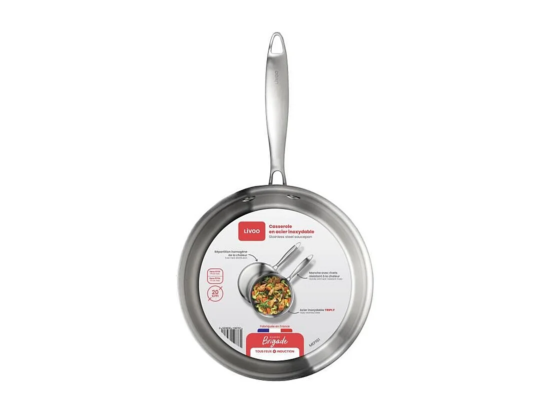 Cacerola de acero inoxidable 18/10, 20 cm, apta para todo tipo de cocinas, incluidas las de inducción.