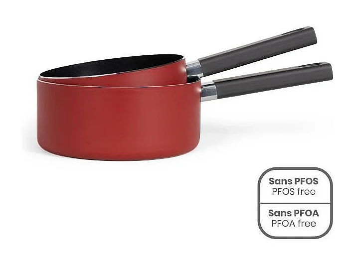 Set de 2 casseroles - LIVOO - MEP154R - Antiadhésif sans PFOA ni PFOS - Manche silicone - Tous feux dont induction
