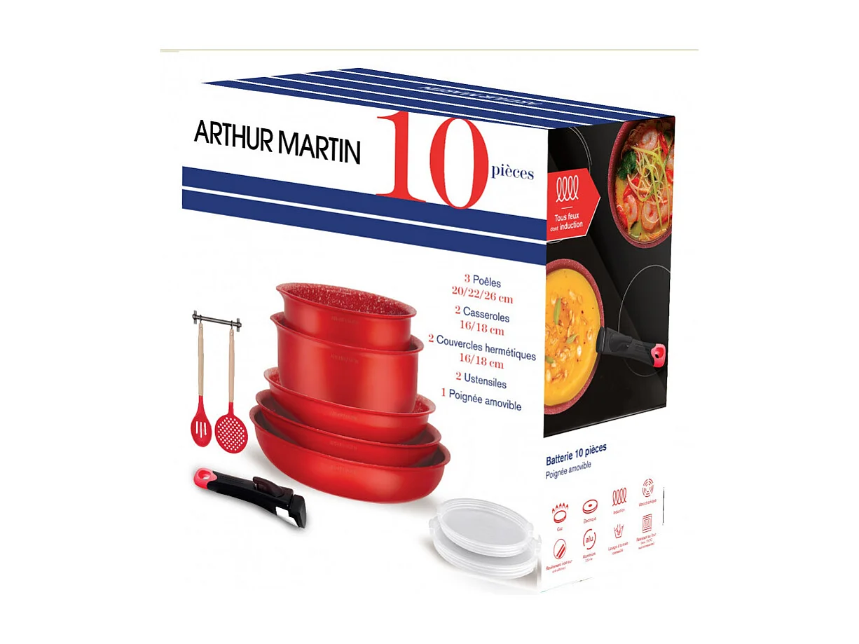 Batterie de cuisine - ARTHUR MARTIN - AMR41 - Batterie de cuisine 10 pieces - Tous feux dont induction