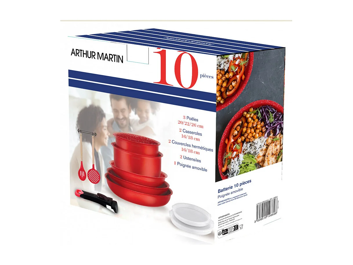 Batterie de cuisine - ARTHUR MARTIN - AMR41 - Batterie de cuisine 10 pieces - Tous feux dont induction