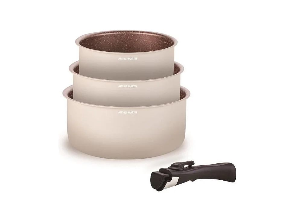 Batterie de cuisine - Tous feux dont induction - ARTHUR MARTIN - AM2655 - Set de 3 casseroles -16-18-20 cm + 1 poignée amovible
