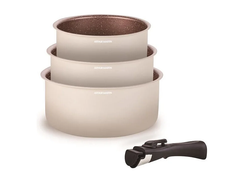 Batterie de cuisine - Tous feux dont induction - ARTHUR MARTIN - AM2655 - Set de 3 casseroles -16-18-20 cm + 1 poignée amovible