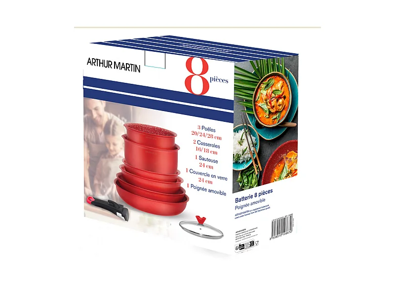 Batterie de cuisine - ARTHUR MARTIN - AMR88 - Batterie de cuisine 8 pieces - Tous feux dont induction