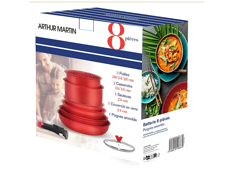 Batterie de cuisine - ARTHUR MARTIN - AMR88 - Batterie de cuisine 8 pieces - Tous feux dont induction