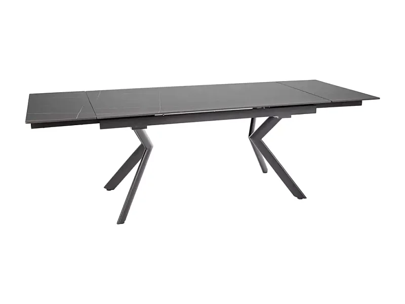 Table extensible de salle à manger 160 + 80cm céramique noir mat 4 pieds noir ALIDA