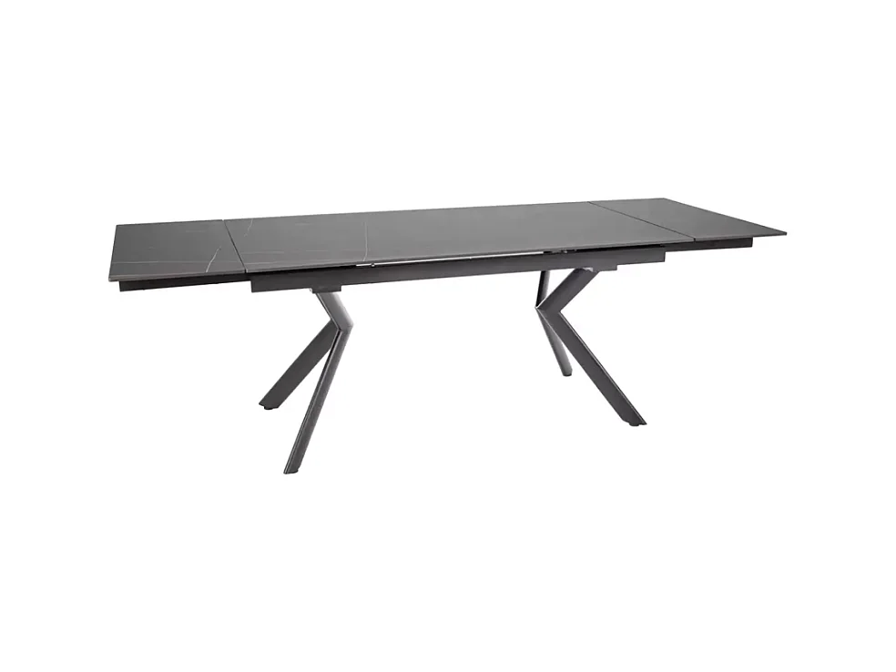 Table extensible de salle à manger 160 + 80cm céramique noir mat 4 pieds noir ALIDA