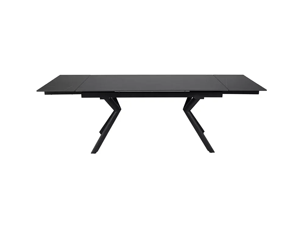 Table extensible de salle à manger 160 + 80cm céramique noir mat 4 pieds noir ALIDA
