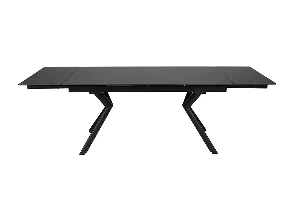 Table extensible de salle à manger 160 + 80cm céramique noir mat 4 pieds noir ALIDA