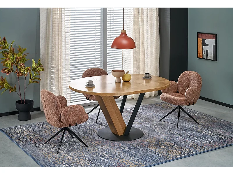 Tavolo da pranzo Fanis/Rotondo/Estensibile/MDF+Impiallacciatura/Marrone e Nero