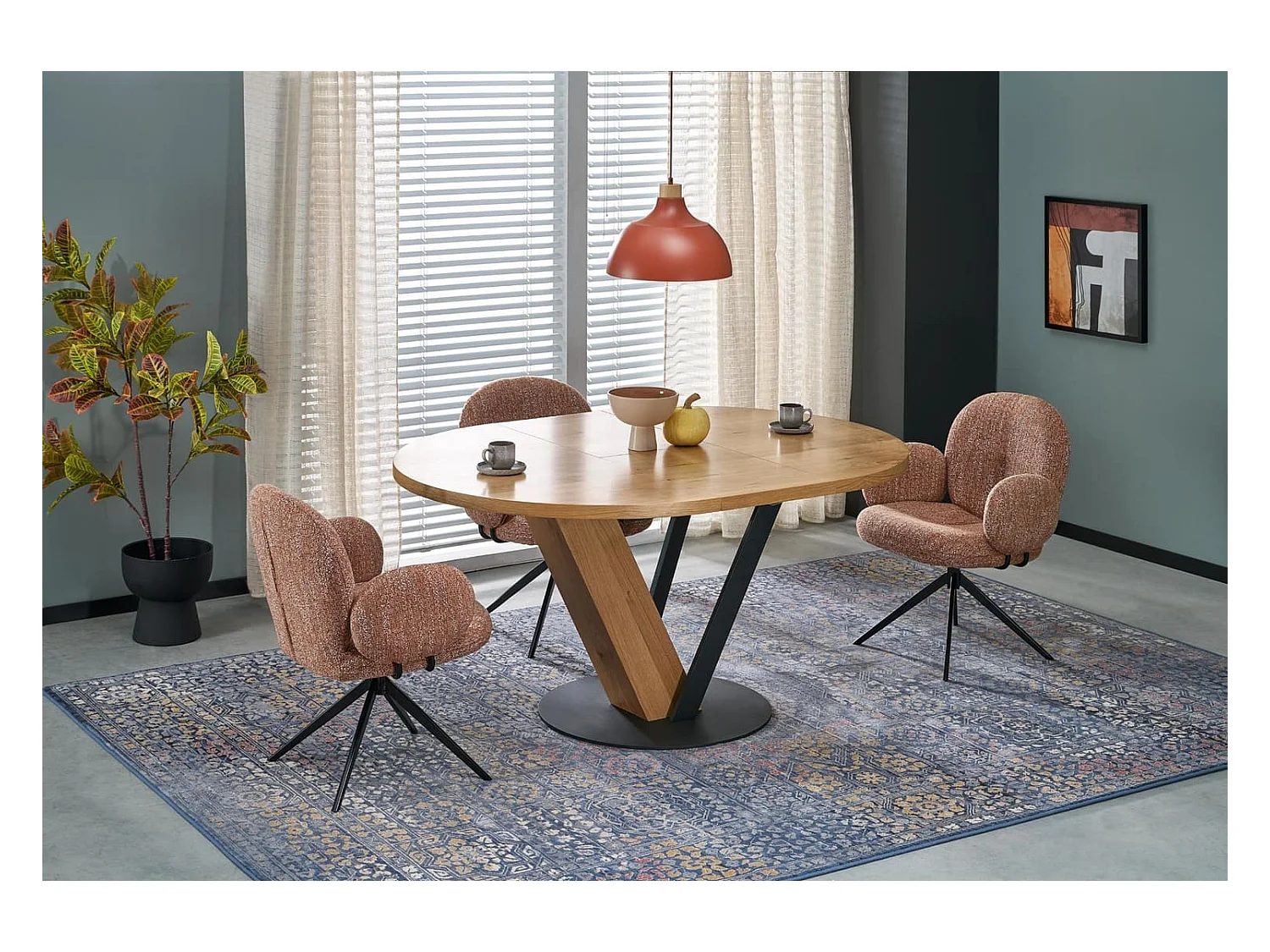 Esstisch Fanis/Rund/Ausziehbar/MDF+Furnier/Braun&Schwarz