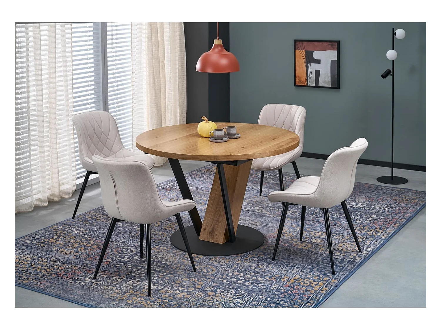 Esstisch Fanis/Rund/Ausziehbar/MDF+Furnier/Braun&Schwarz