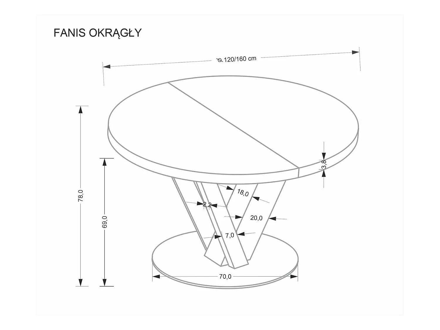 Esstisch Fanis/Rund/Ausziehbar/MDF+Furnier/Braun&Schwarz