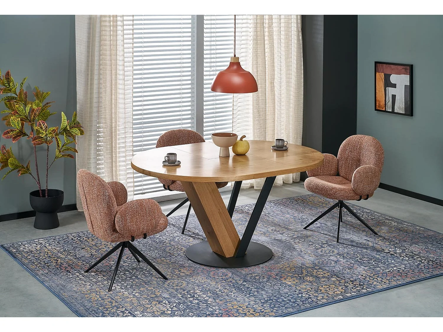 Esstisch Fanis/Rund/Ausziehbar/MDF+Furnier/Braun&Schwarz