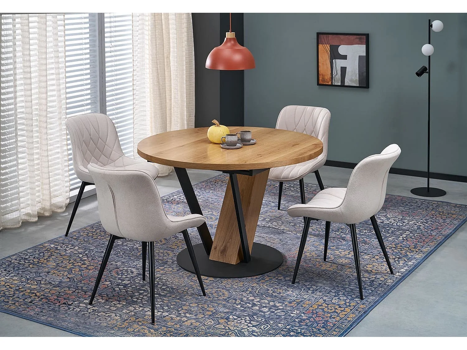 Esstisch Fanis/Rund/Ausziehbar/MDF+Furnier/Braun&Schwarz