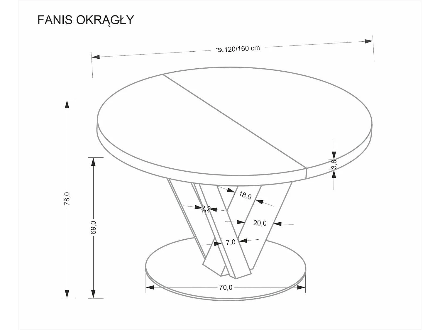 Esstisch Fanis/Rund/Ausziehbar/MDF+Furnier/Braun&Schwarz