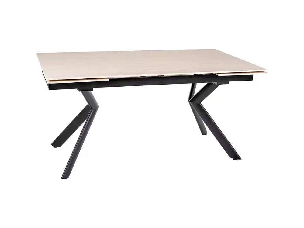Table extensible de salle à manger 160 + 80cm céramique beige mat 4 pieds noir ALIDA