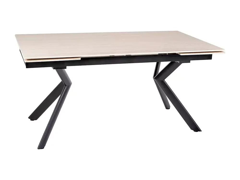 Table extensible de salle à manger 160 + 80cm céramique beige mat 4 pieds noir ALIDA
