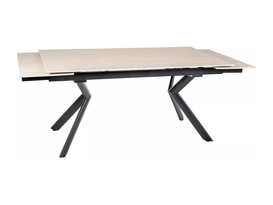 Table extensible de salle à manger 160 + 80cm céramique beige mat 4 pieds noir ALIDA