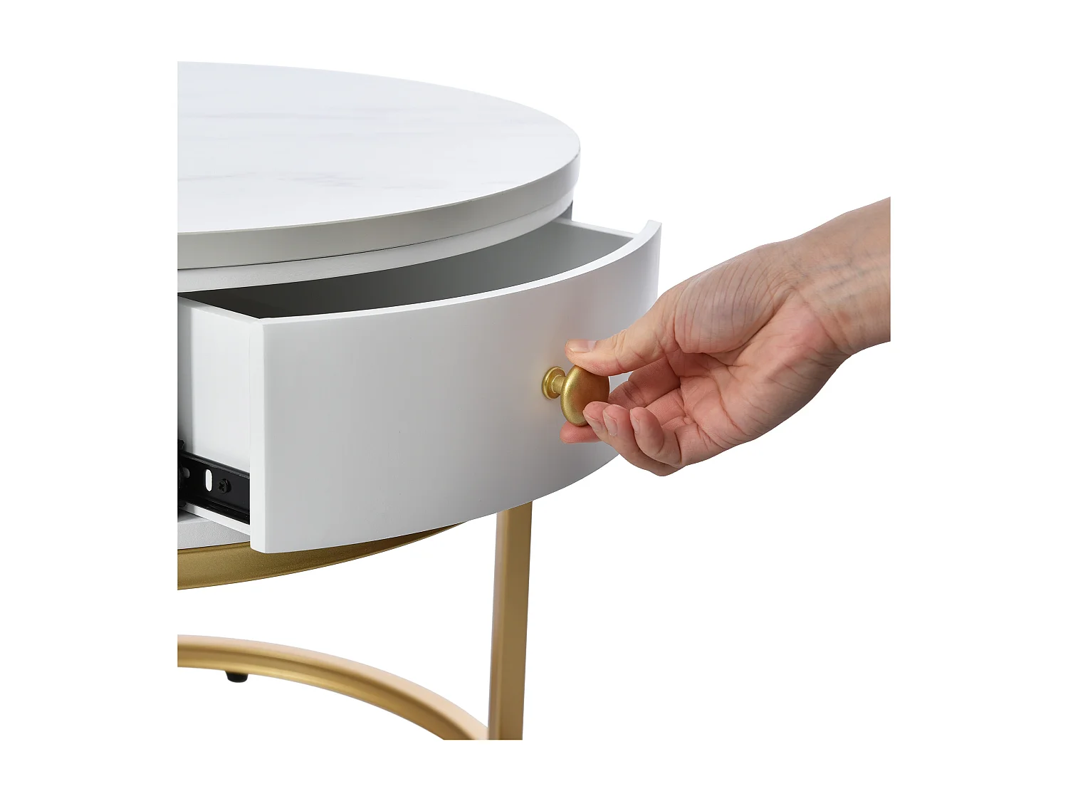 Lot de 2 tables basses emboîtables brillant finition marbre design rond Blanc pour salon