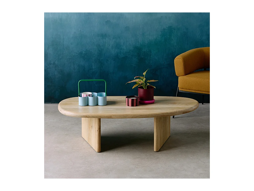 Tavolino ovale in legno di mango, marrone naturale