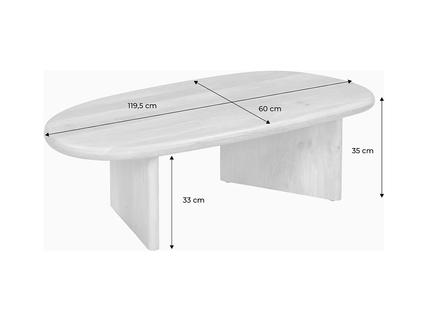 Tavolino ovale in legno di mango, marrone naturale