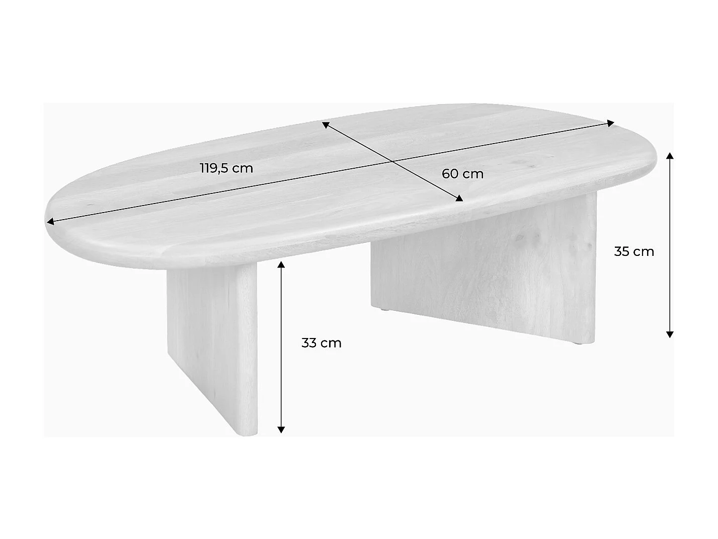 Mesa de centro ovalada de madera de mango maciza natural