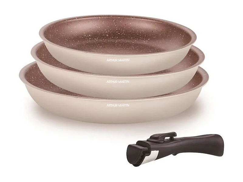 Batterie de cuisine - Tous feux dont induction - ARTHUR MARTIN - AM4754 - Set de 3 poeles - 20-24-28 cm + 1 poignée amovible