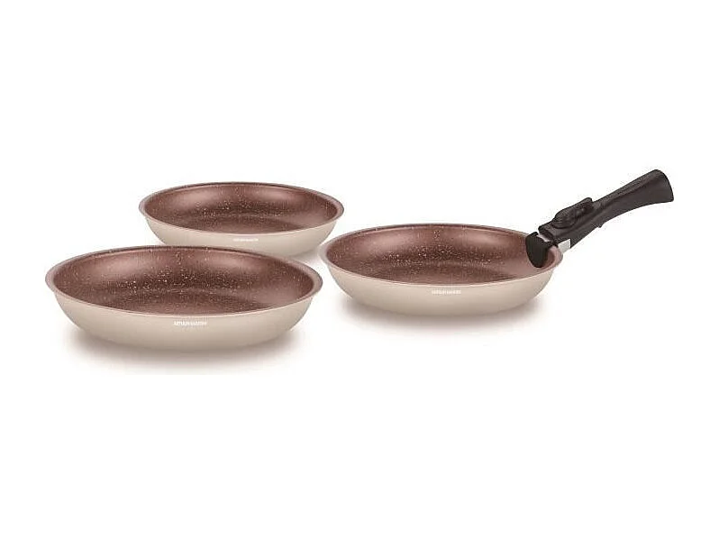 Juego de utensilios de cocina apto para todo tipo de cocinas, incluidas las de inducción: 3 sartenes (20-24-28 cm) + 1 mango ext