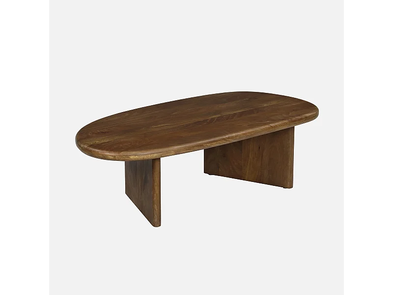 Mesa de centro ovalada de madera de mango maciza nogal