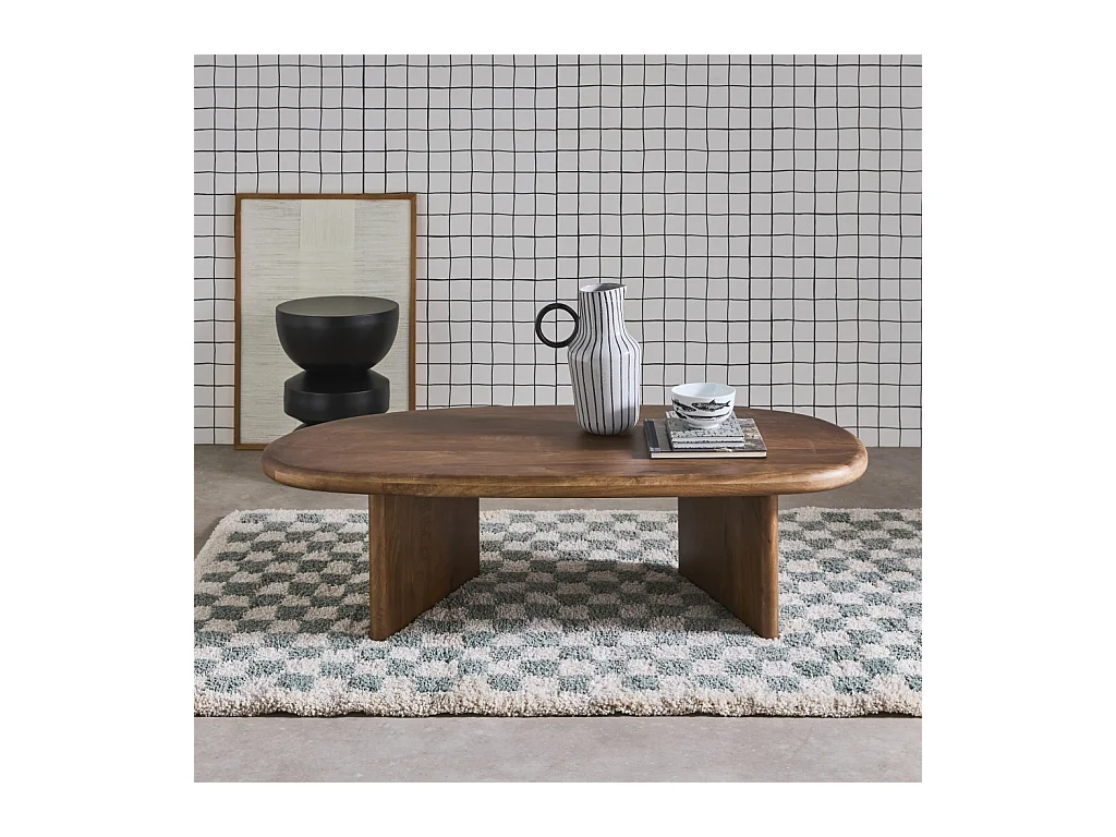 Tavolino ovale in legno di mango, marrone