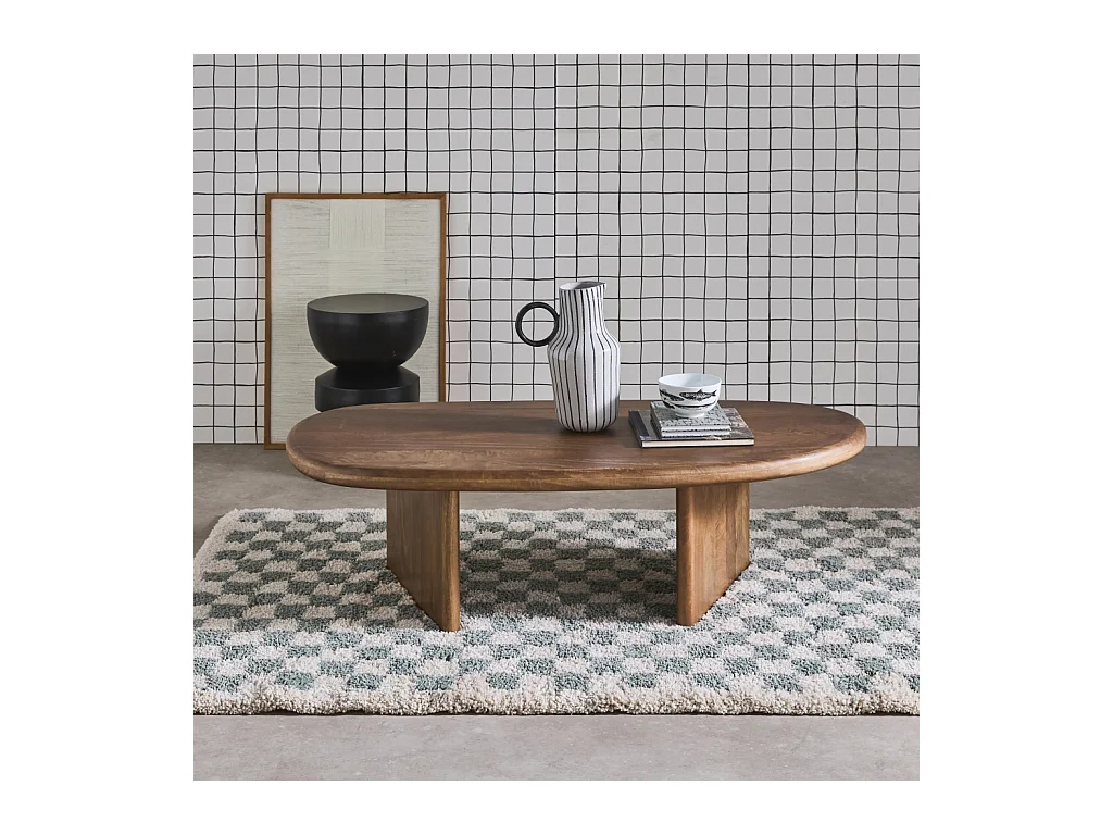 Tavolino ovale in legno di mango, marrone