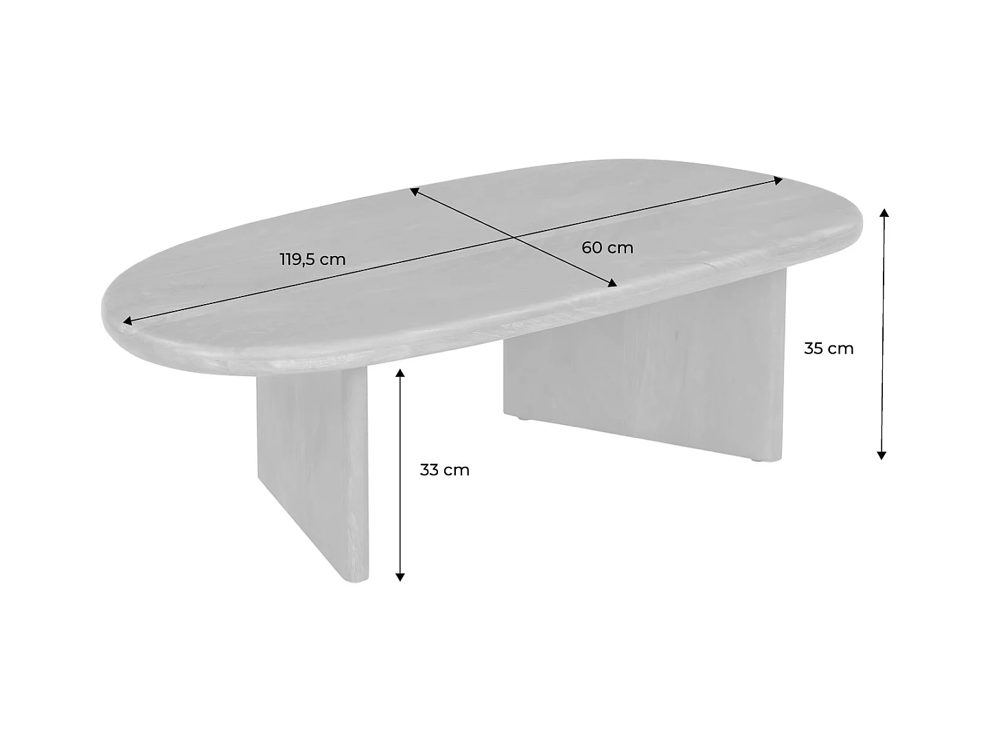 Tavolino ovale in legno di mango, marrone