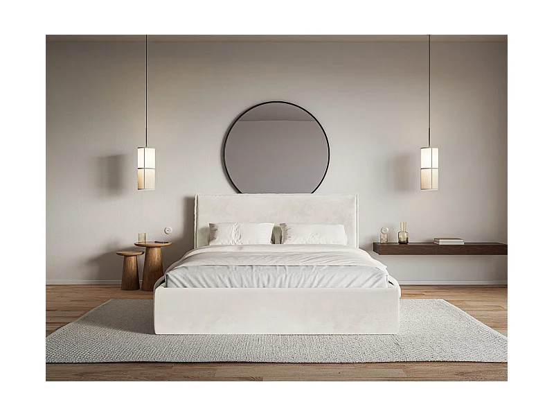 Polsterbett 160×200 mit Bettkasten - Lattenrost - Velours greige - SOFTIE SLIM