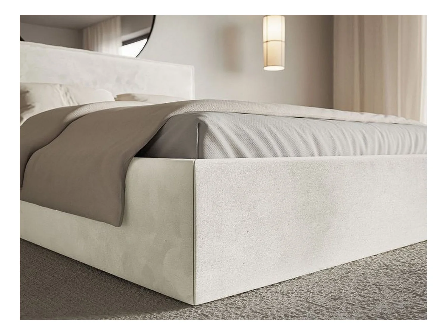 Lit tapissé 140×200- velours - grège - SOFTIE SLIM