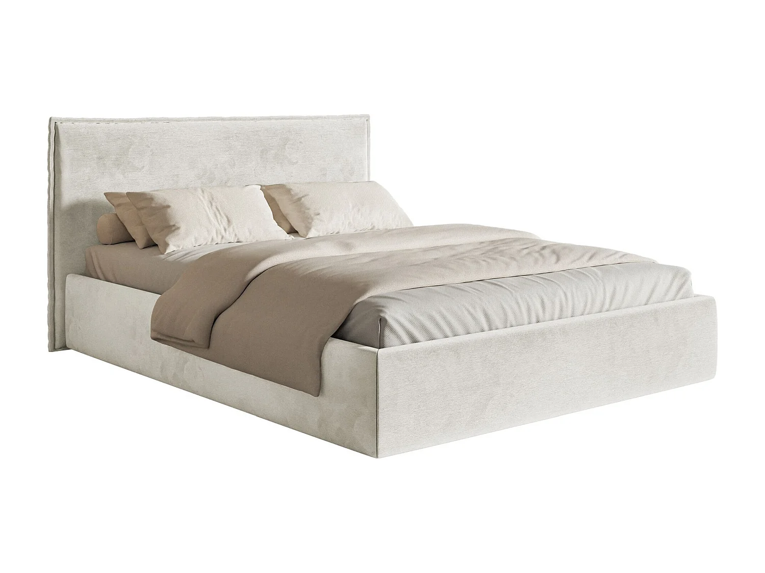 Lit tapissé 180×200 avec coffre et sommier - velours - grège - SOFTIE SLIM