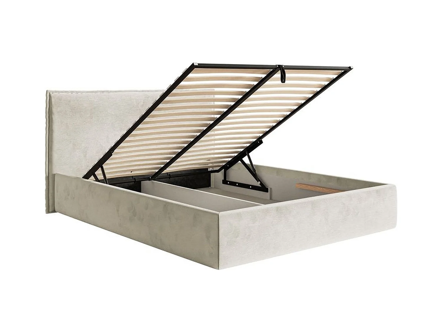 Lit tapissé 200×200 avec coffre et sommier - velours - grège - SOFTIE SLIM