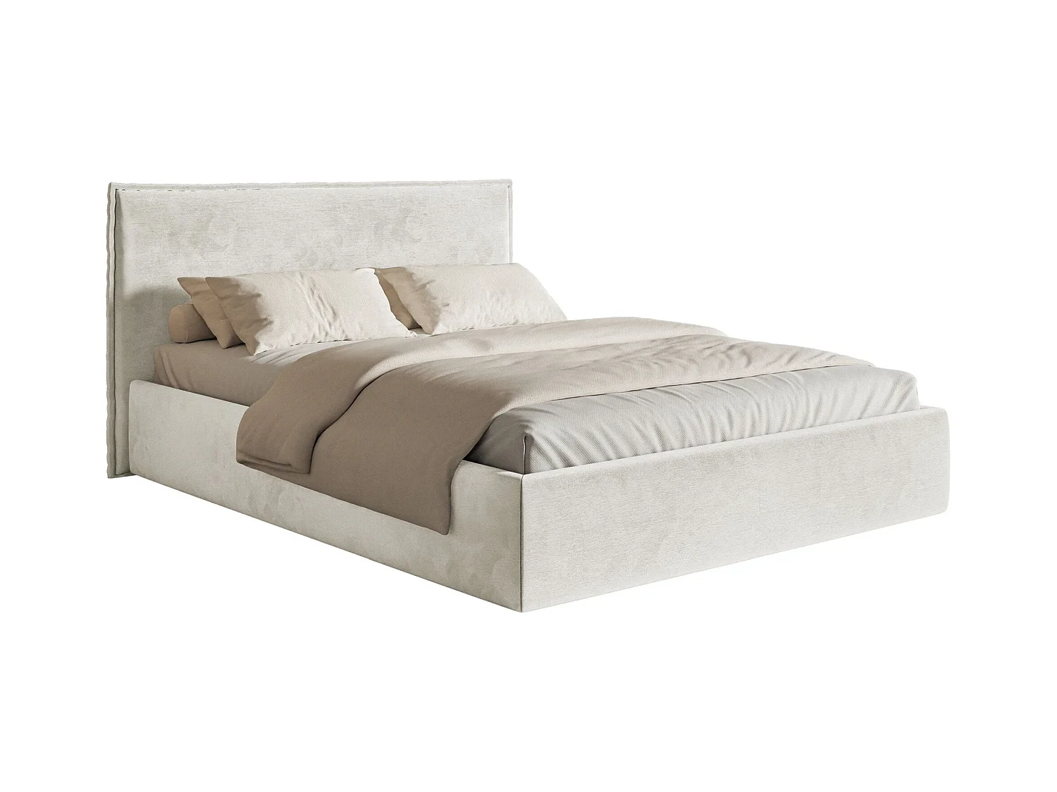 Lit tapissé 200×200 avec coffre et sommier - velours - grège - SOFTIE SLIM