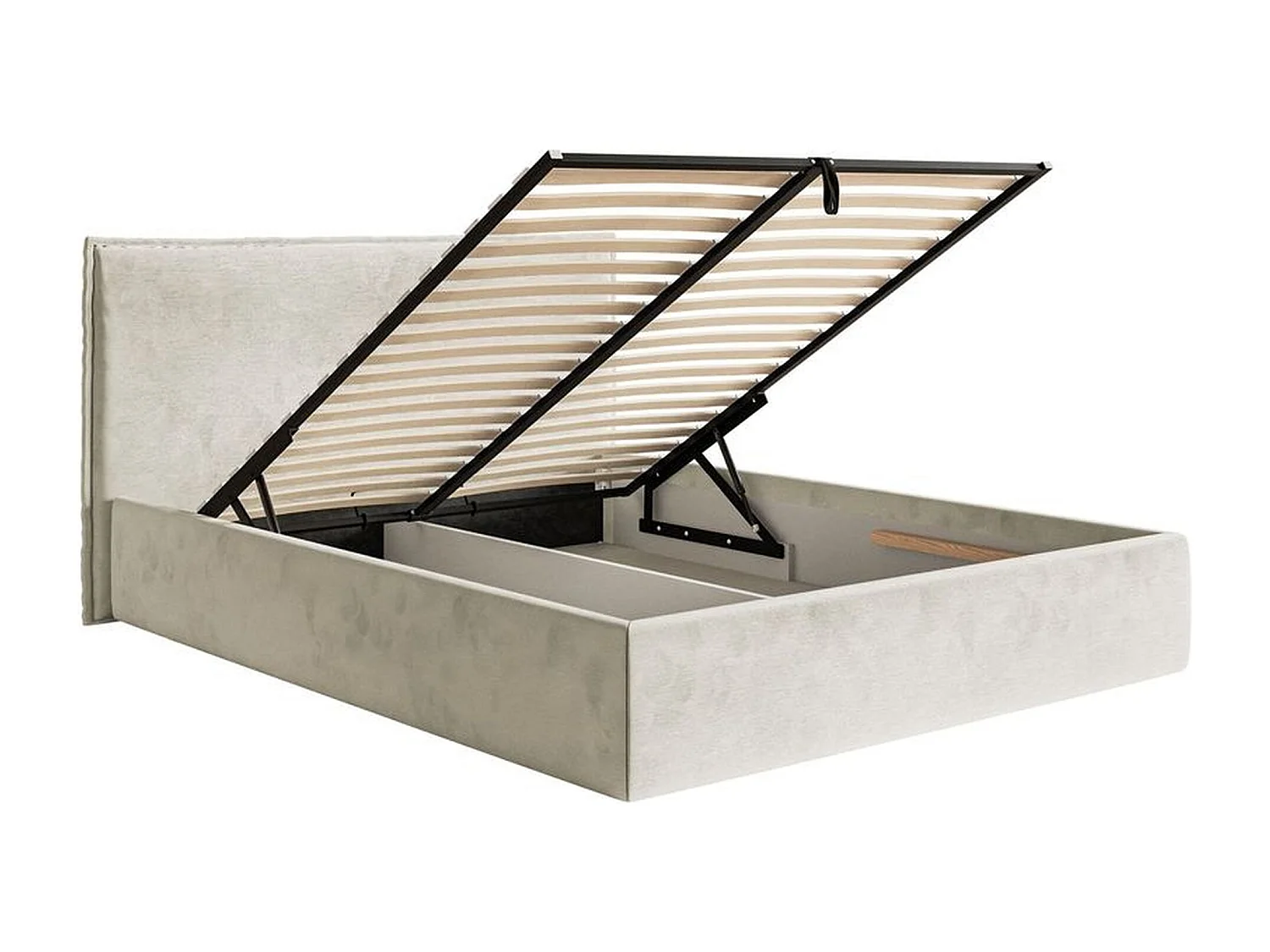Lit tapissé 200×200 avec coffre et sommier - velours - grège - SOFTIE SLIM