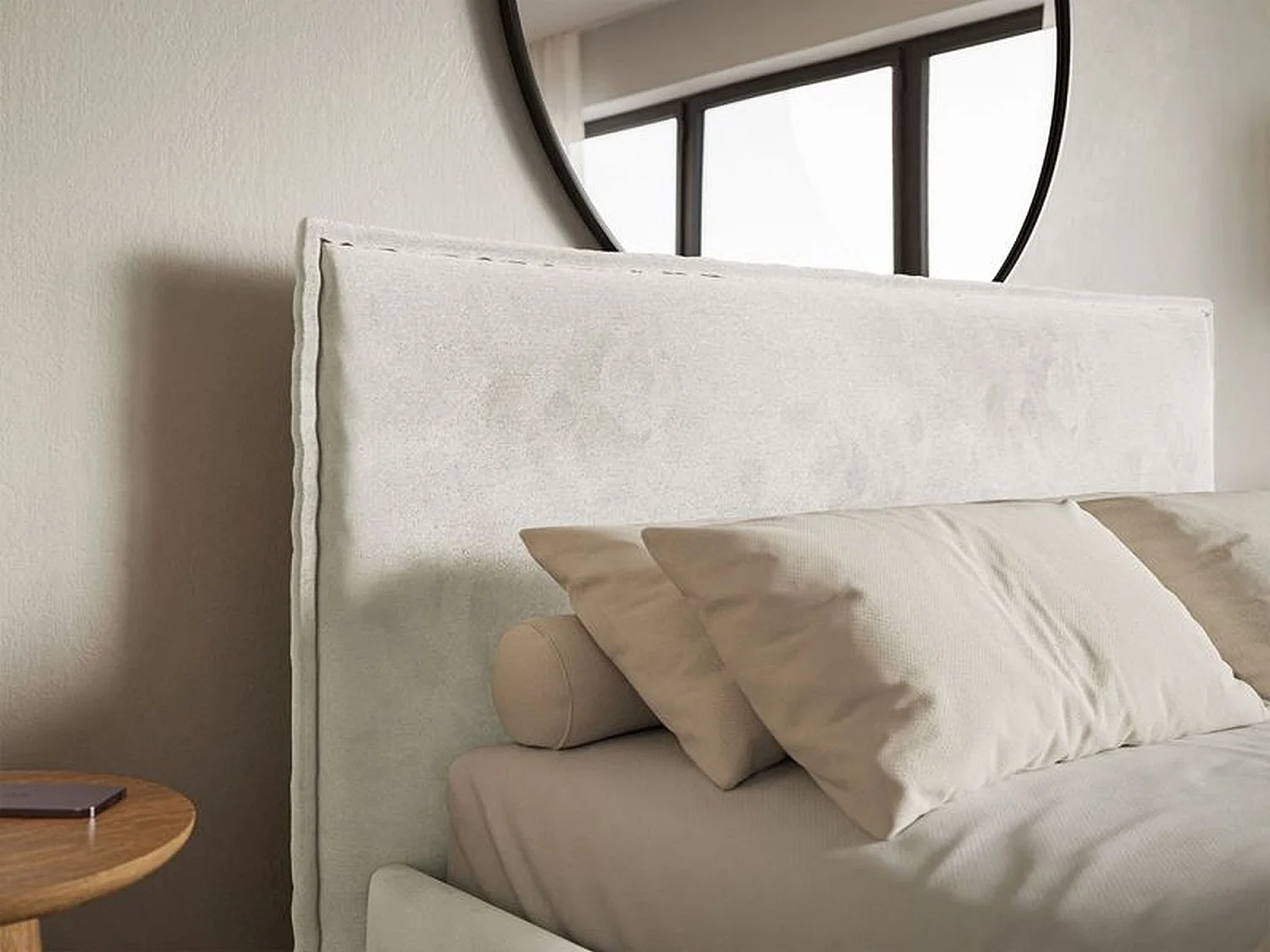 Lit tapissé 140×200 avec coffre et sommier - velours - grège - SOFTIE SLIM