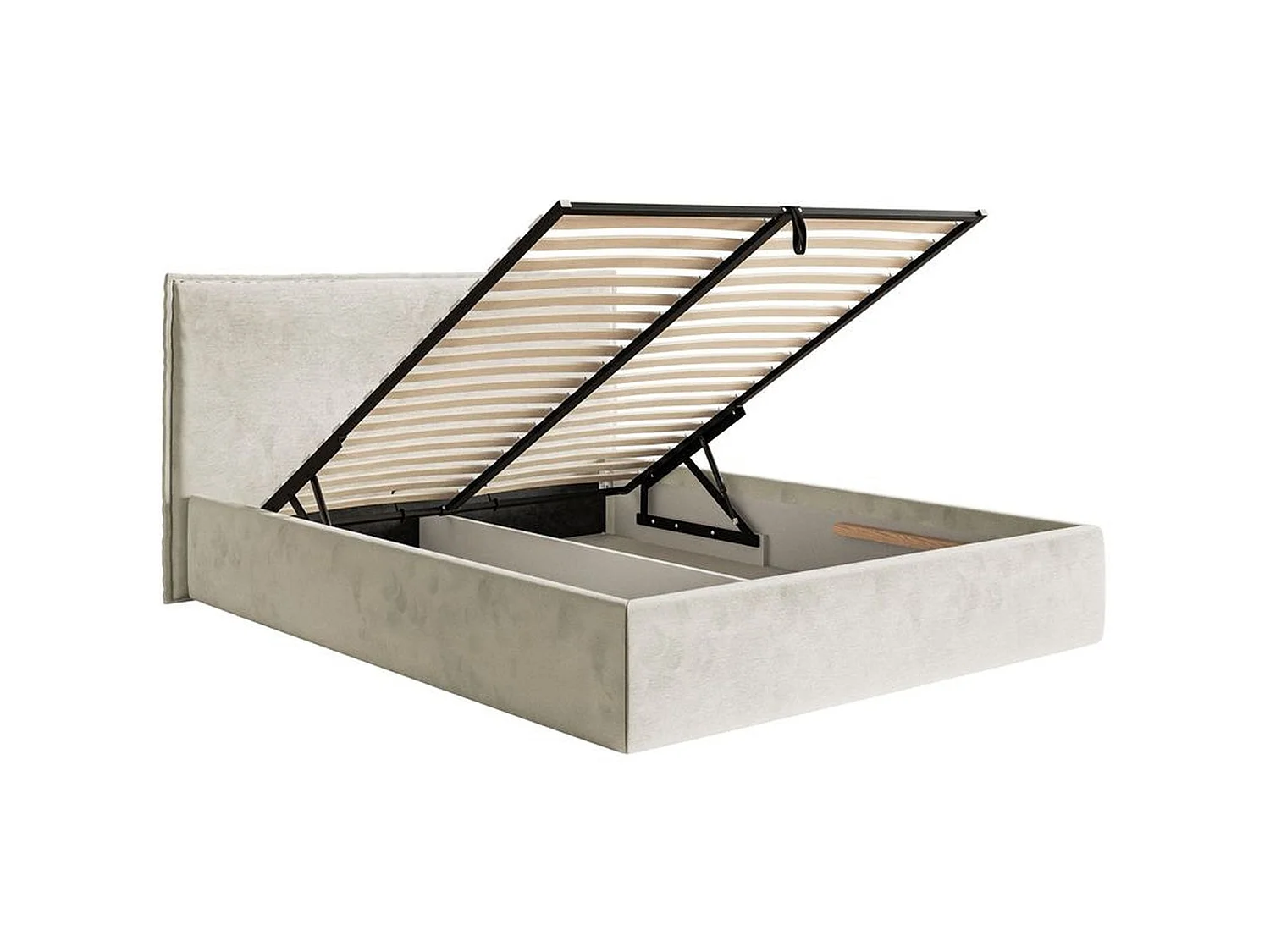 Polsterbett 140×200 mit Bettkasten - Lattenrost - Velours greige - SOFTIE SLIM
