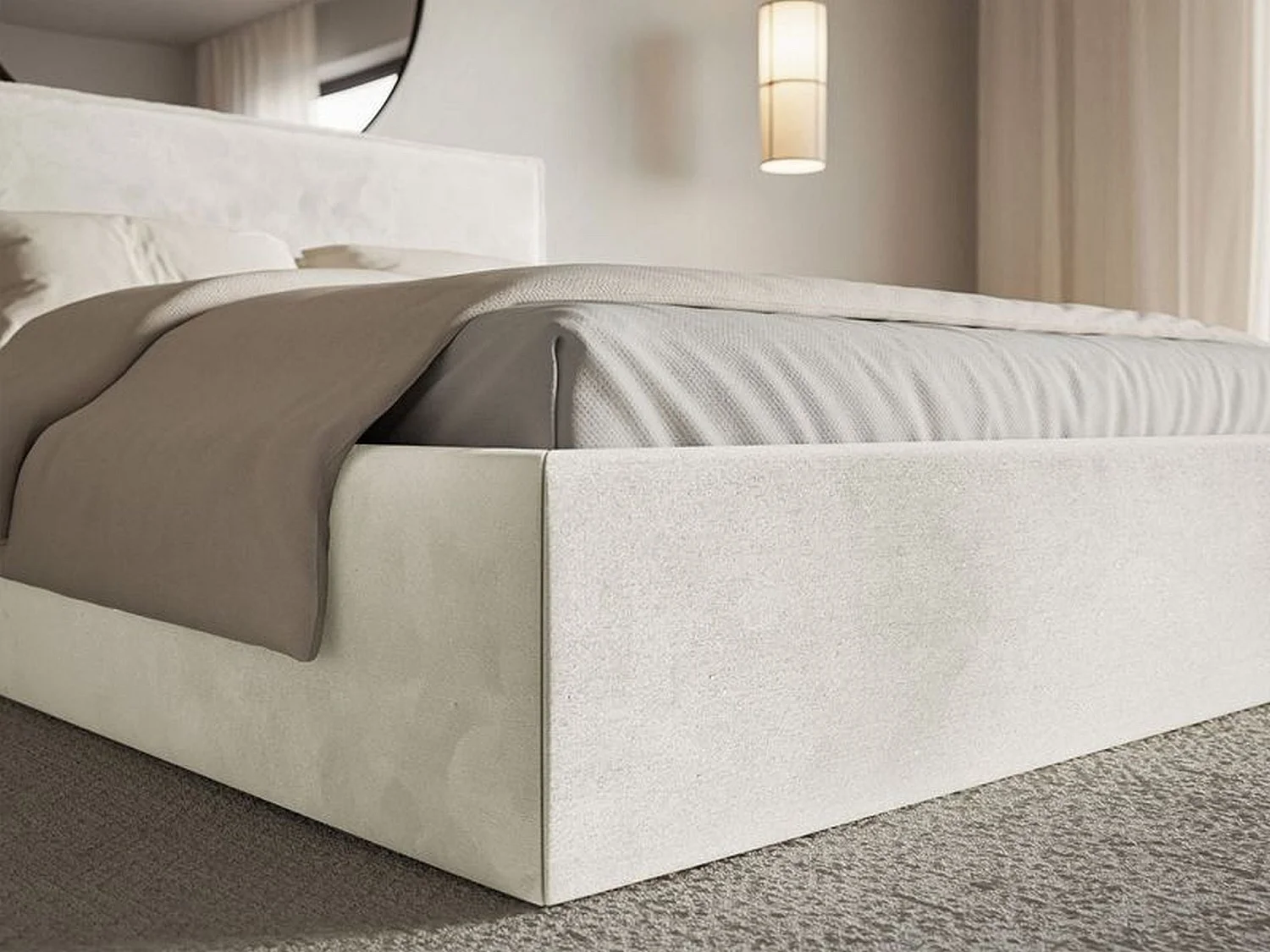 Gestoffeerd bed – 200x200 cm – greige – waterafstotende velours – SOFTIE SLIM