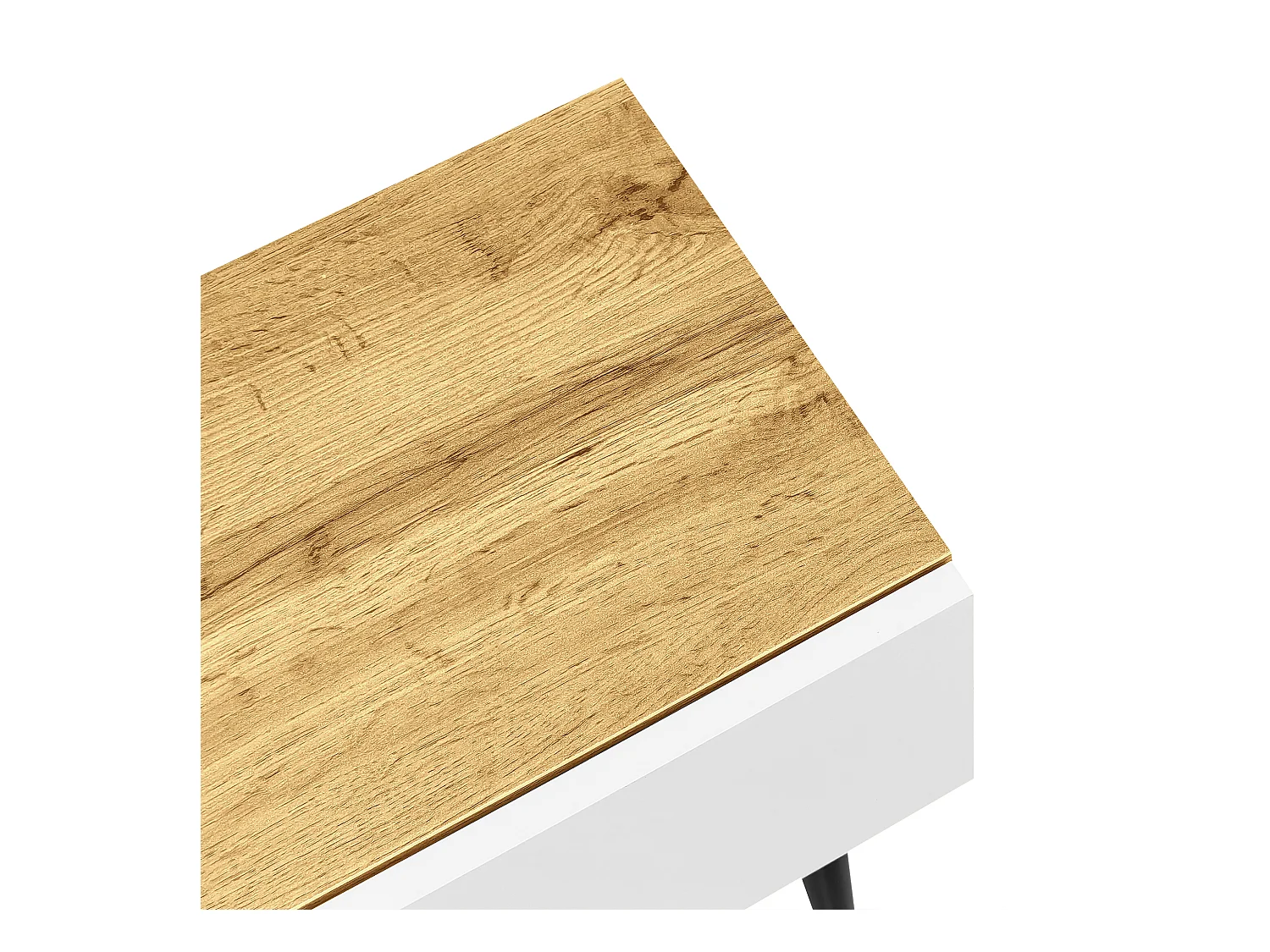 Meuble TV en bois et blanc - Meuble TV avec 2 portes abattantes et pieds en métal - rangement ouvert