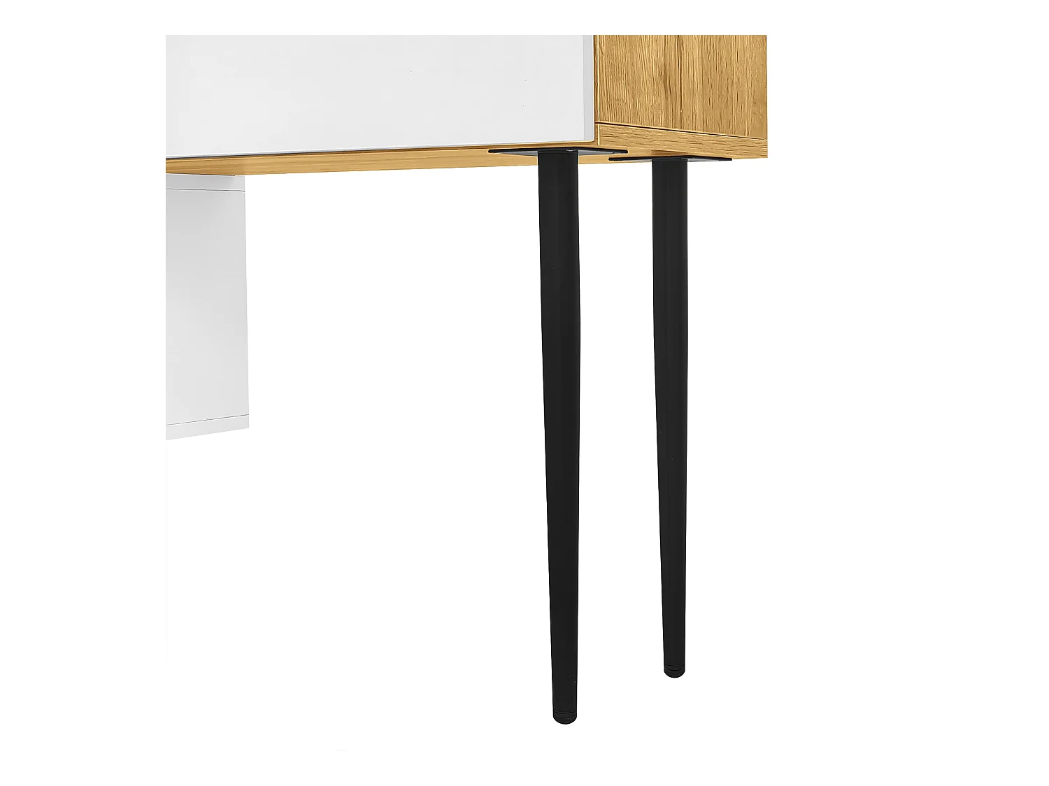Meuble TV en bois et blanc - Meuble TV avec 2 portes abattantes et pieds en métal - rangement ouvert