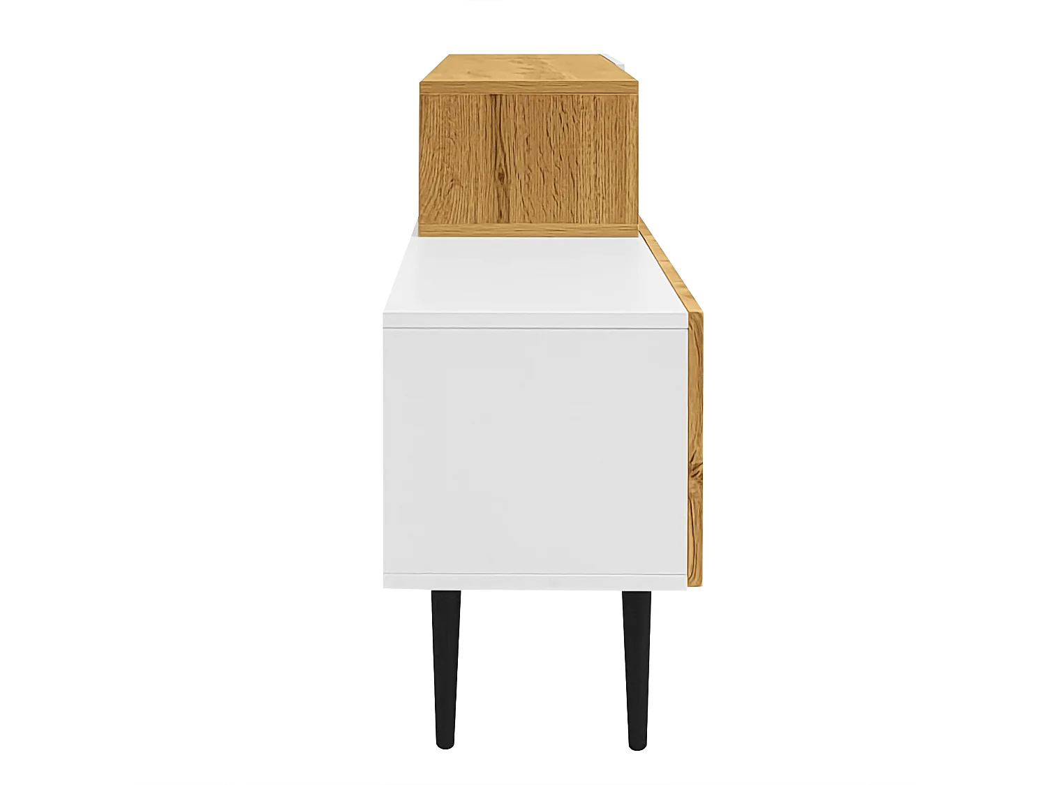 Drewniano-biała szafka pod telewizor - szafka pod telewizor z 2 opuszczanymi drzwiami i metalowymi nogami - Otwarta przestrzeń do przechowywania