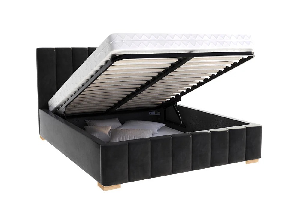 Lit Coffre Anton 120 x 200 cm avec sommier à lattes relevable Noir