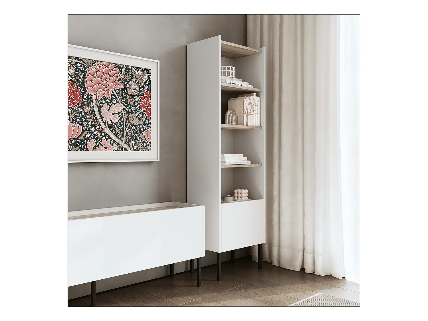 Regal 50 x 35 x 173 cm - Standregal mit offenen Fächern und Türen - Bücherregal - Metallfüße - Egger Platte - Wohnzimmer oder Büro - Matt