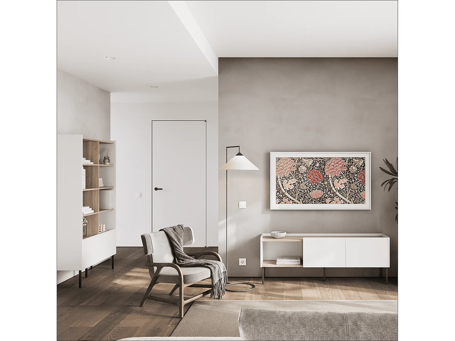 Étagère 100 x 35 x 173 cm - Étagère sur pied avec compartiments ouverts et portes - Bibliothèque avec pieds en métal - Plaque Egger - Pour salon, bureau - Mat